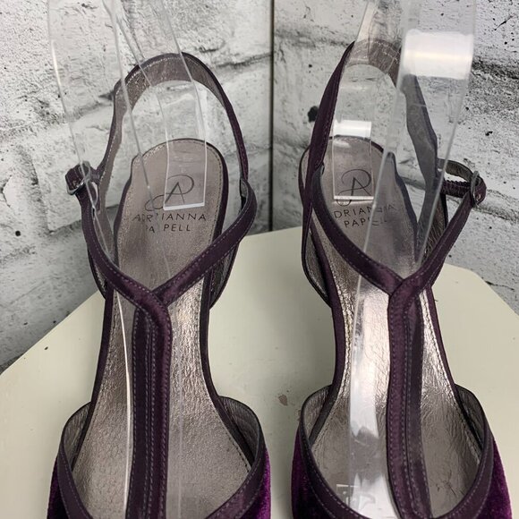 Adrianna Papell Purple Velvet Pointy Toe T-Strap Evening Pumps - Picture 6 of 11